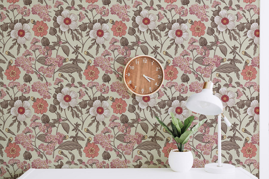 Blooming realistic flowers on vintage background wallpaper Peel and Stick Wallpaper EazzyWalls