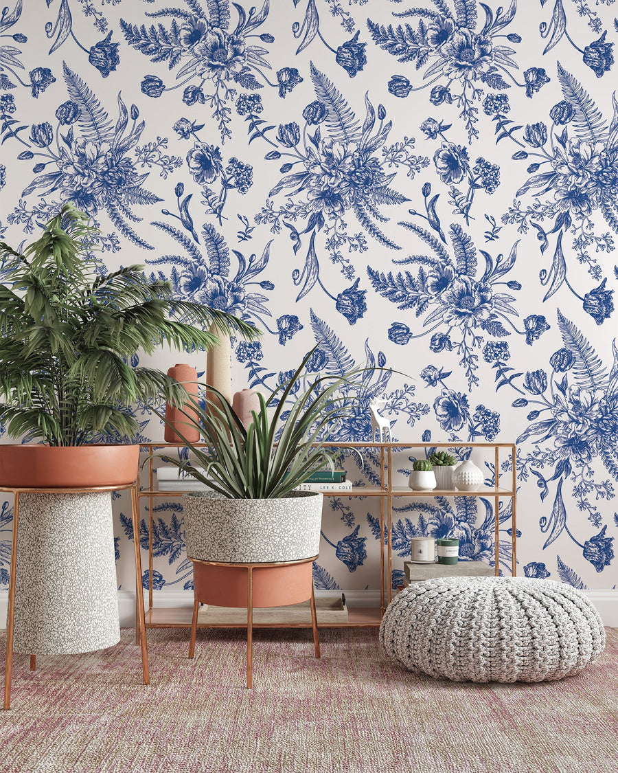 Blue Toile Wallpaper Peel and Stick EazzyWalls