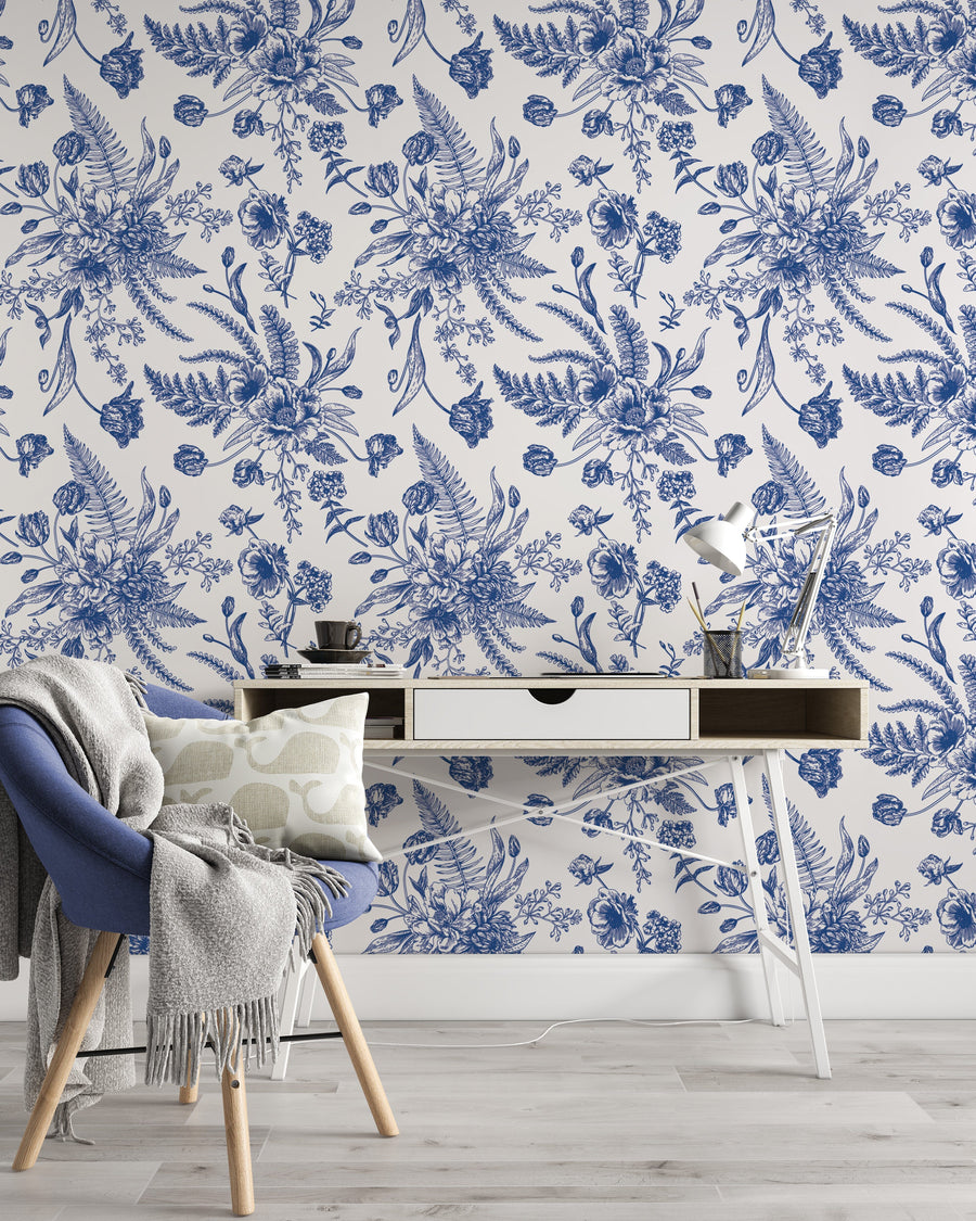 Blue Toile Wallpaper Peel and Stick EazzyWalls