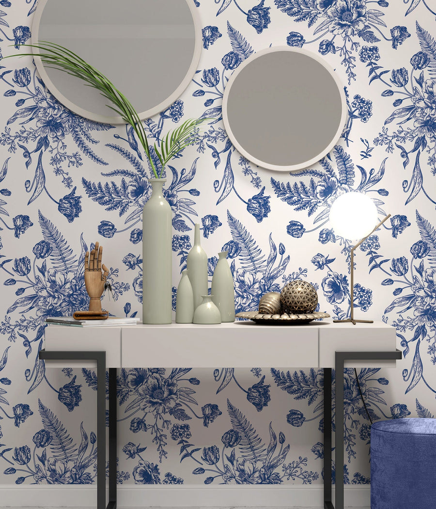 Blue Toile Wallpaper Peel and Stick EazzyWalls