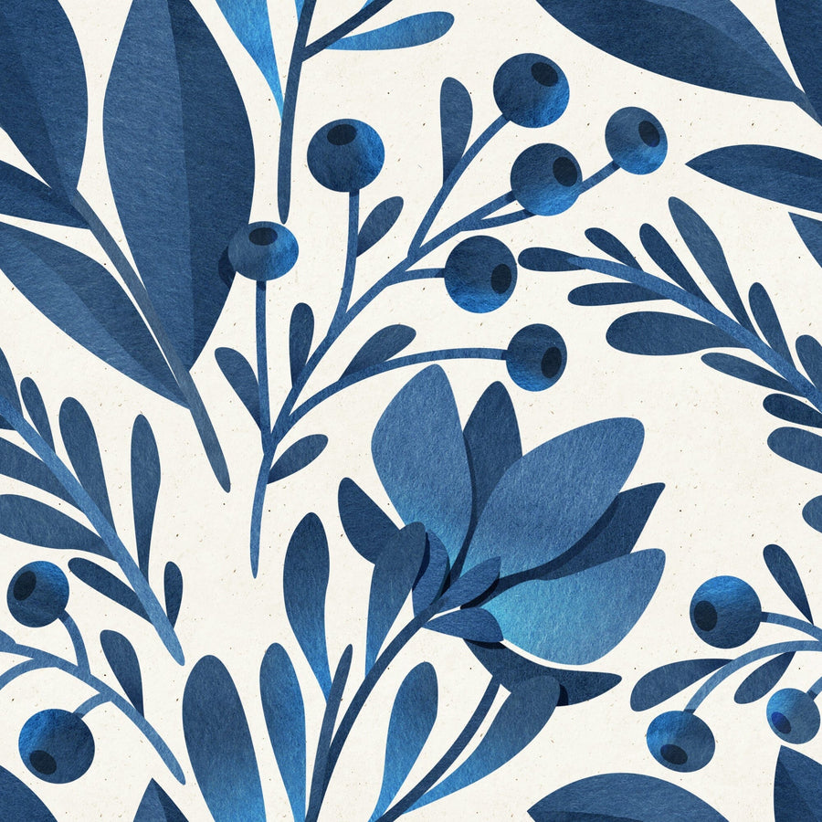 Blue Flowers and Leaves Peel & Stick Wallpaper Removable Wallpaper EazzyWalls Sample: 6''W x 9''H Smooth Vinyl