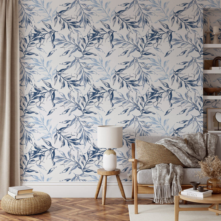Blue and light blue leaves Wallpaper Peel and Stick Wallpaper EazzyWalls