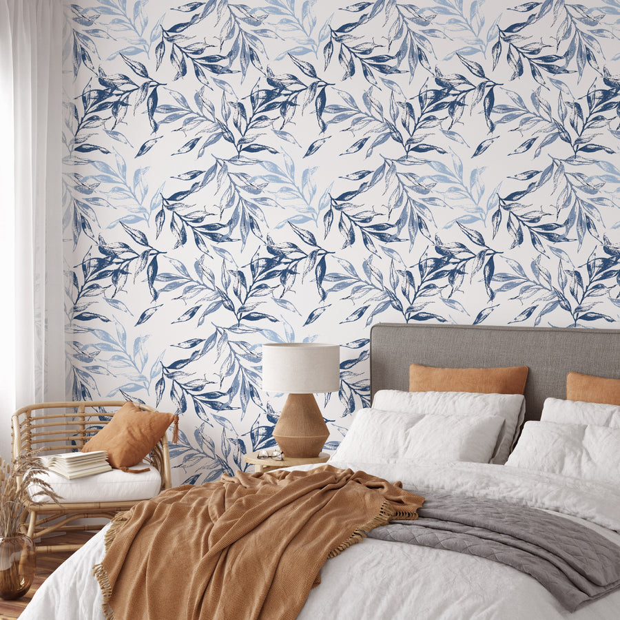Blue and light blue leaves Wallpaper Peel and Stick Wallpaper EazzyWalls