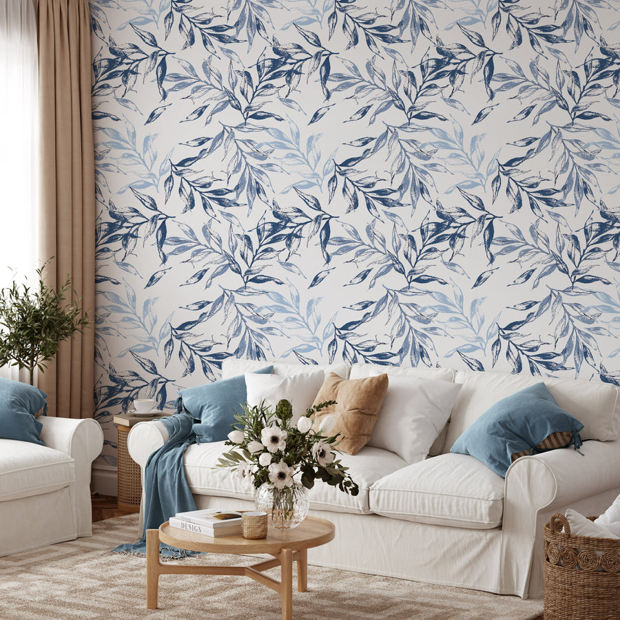 Blue and light blue leaves Wallpaper Peel and Stick Wallpaper EazzyWalls