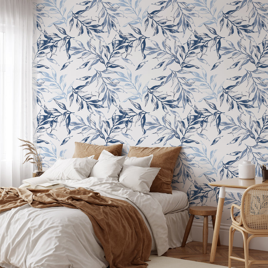 Blue and light blue leaves Wallpaper Peel and Stick Wallpaper EazzyWalls
