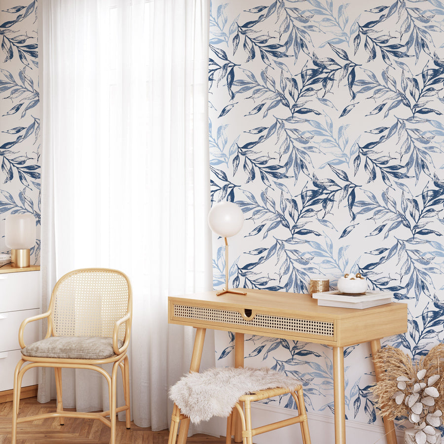 Blue and light blue leaves Wallpaper Peel and Stick Wallpaper EazzyWalls