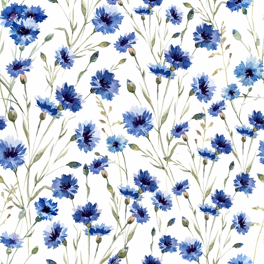 Blue Summer Flowers Pattern Wallpaper Removable Wallpaper EazzyWalls Sample: 6"W x 9"H Smooth Vinyl