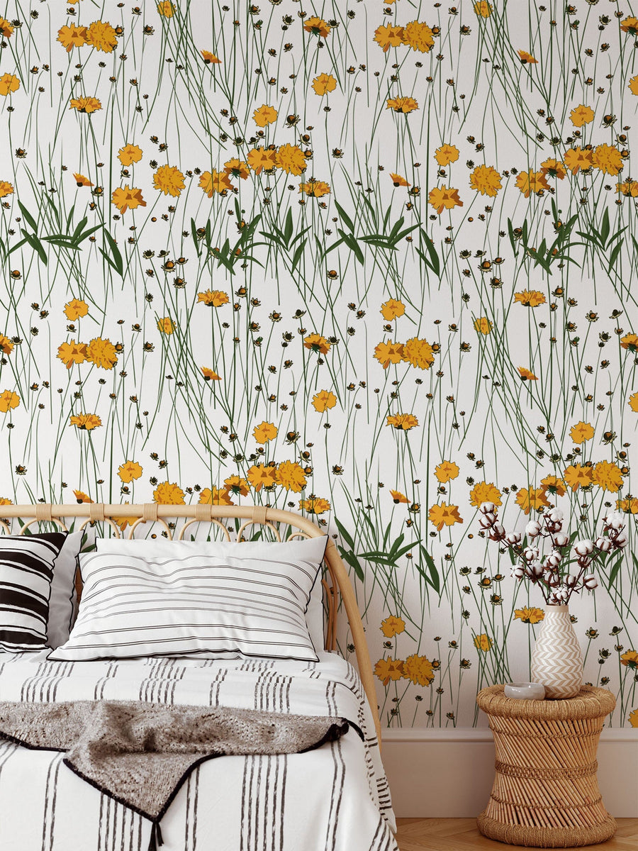 Cute Yellow Flowers Pattern Wallpaper Peel and stick Wallpaper EazzyWalls