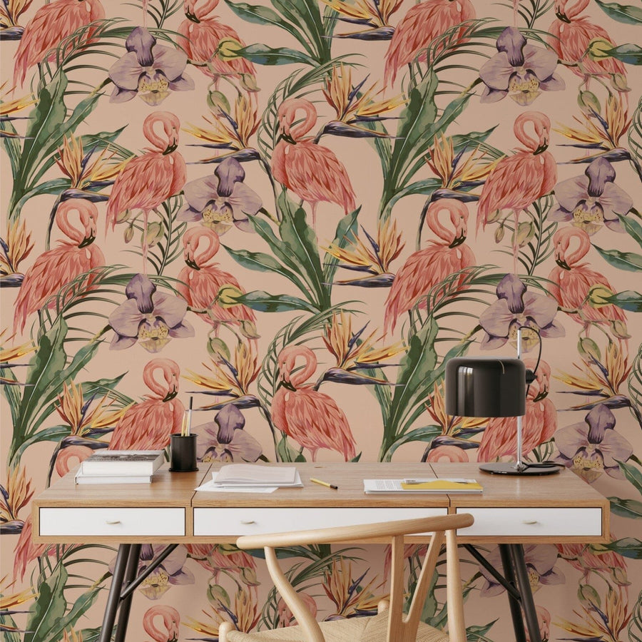 Pink Flamingo Pattern Wallpaper Removable Wallpaper EazzyWalls