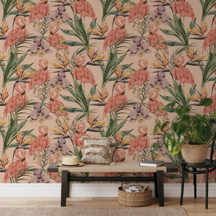 Pink Flamingo Pattern Wallpaper Removable Wallpaper EazzyWalls