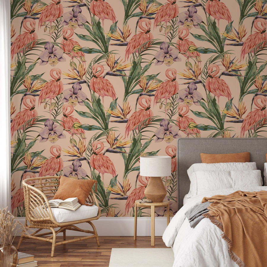Pink Flamingo Pattern Wallpaper Removable Wallpaper EazzyWalls
