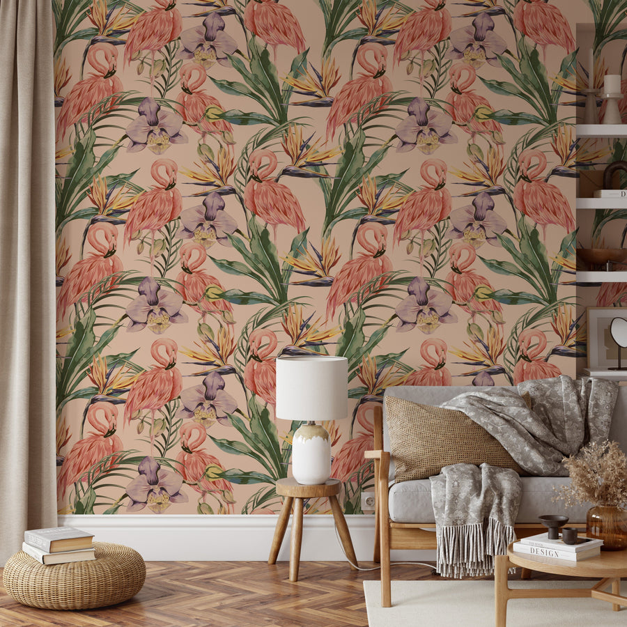 Pink Flamingo Pattern Wallpaper Removable Wallpaper EazzyWalls