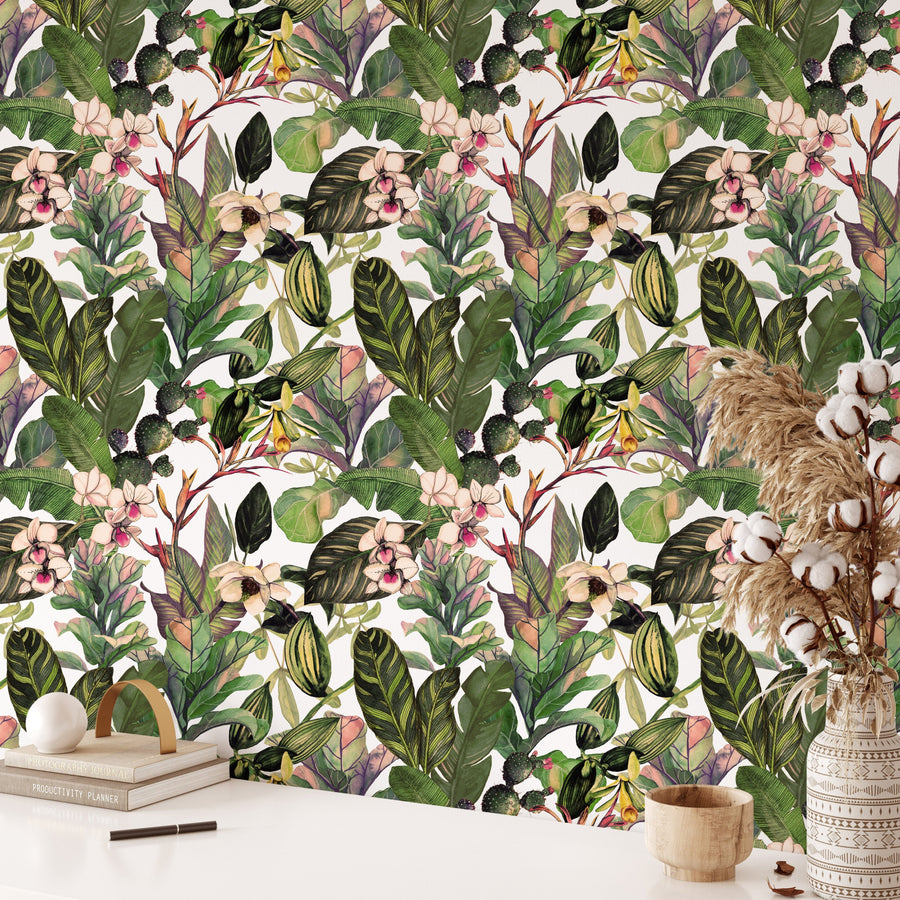 Green Tropical Leaves Wallpaper Mural Removable Wallpaper EazzyWalls Sample: 12"W x 10"H Canvas