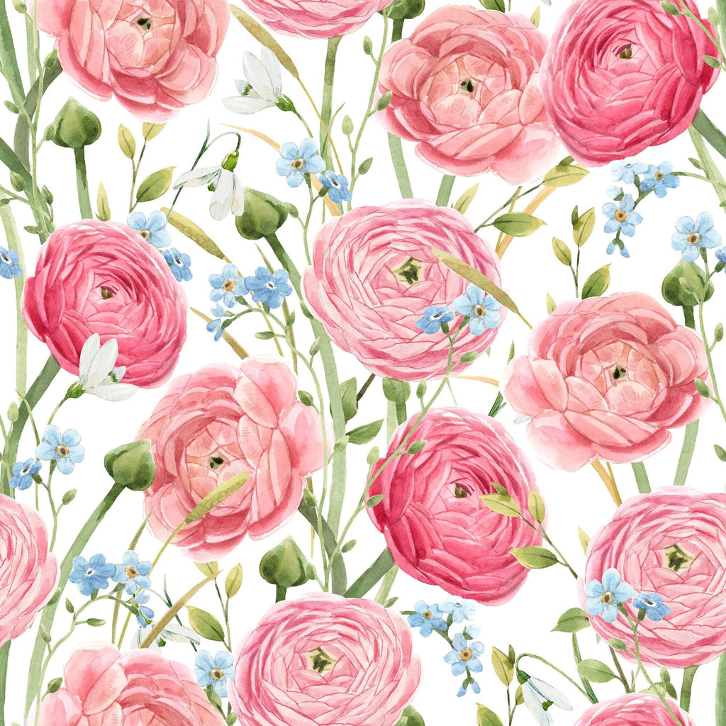 Watercolor hand drawn gentle pink summer flowers wallpaper Removable Wallpaper EazzyWalls Sample: 6"W x 9"H Smooth Vinyl 