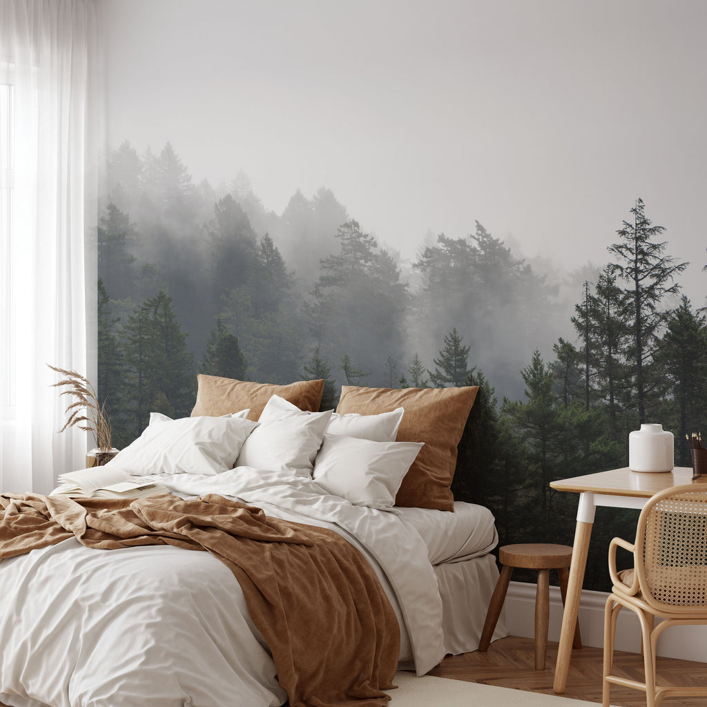 Foggy Pine Trees of the Pacific Northwest Forest Nature Wallpaper Removable Wallpaper EazzyWalls 