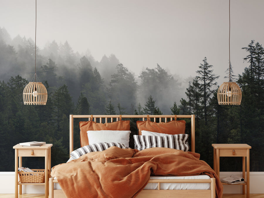 Foggy Pine Trees of the Pacific Northwest Forest Nature Wallpaper Removable Wallpaper EazzyWalls
