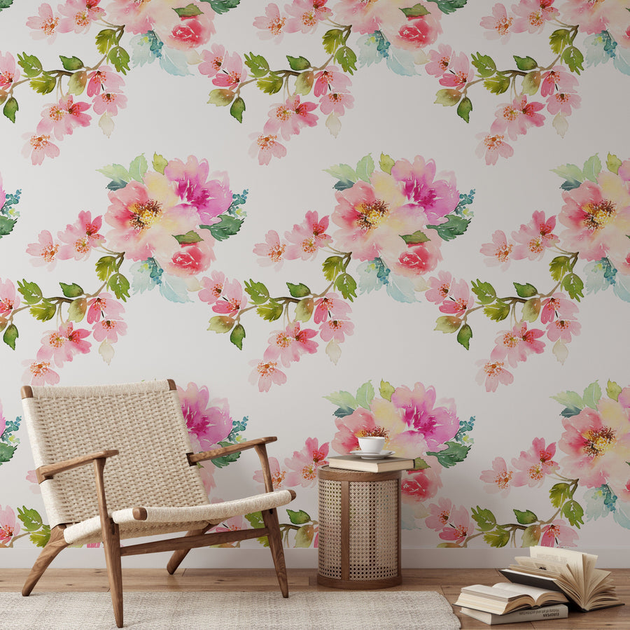 Delicate watercolor spring flowers wallpaper mural Removable Wallpaper EazzyWalls