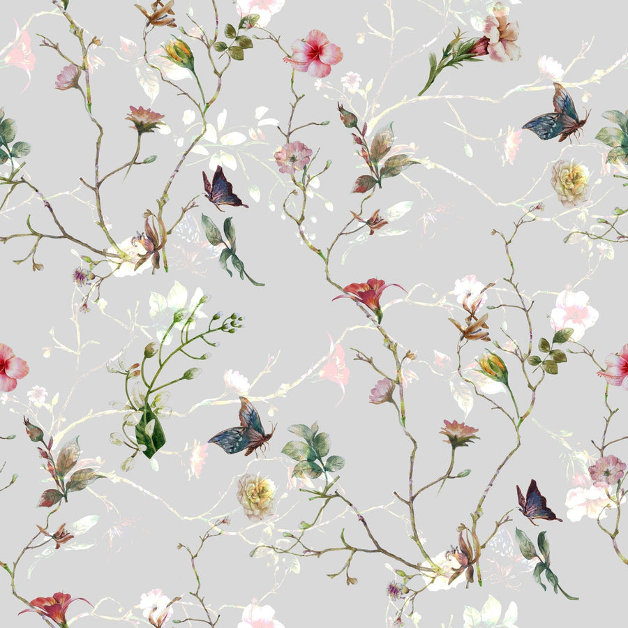 Colorful Leaves and Flowers Butterflies Wallpaper Removable Wallpaper EazzyWalls Sample: 6''W x 9''H Smooth Vinyl