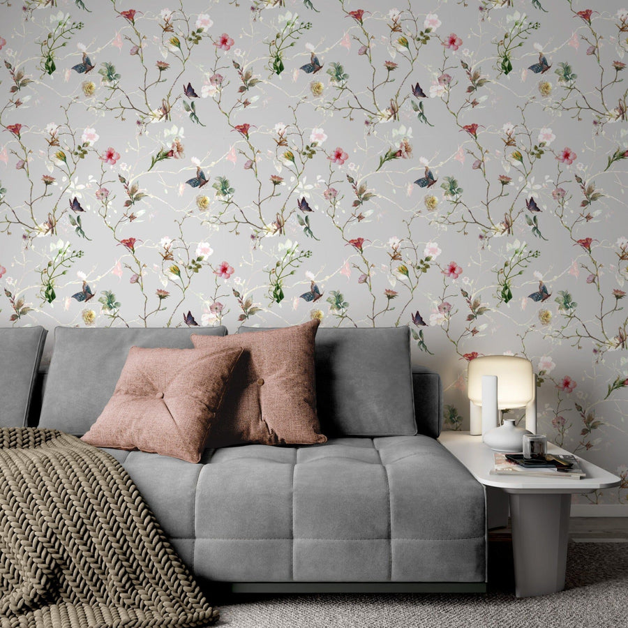 Colorful Leaves and Flowers Butterflies Wallpaper Removable Wallpaper EazzyWalls