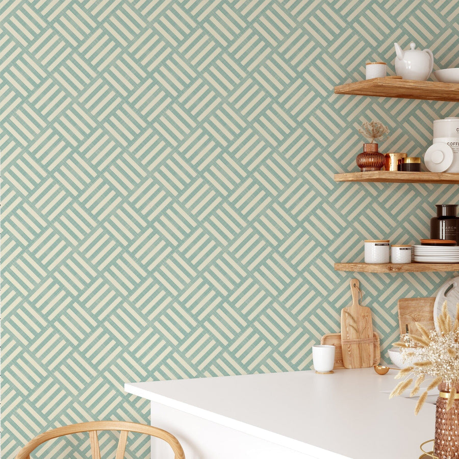 Green Geometric Stripes Pattern Peel and Stick Wallpaper Removable Wallpaper EazzyWalls