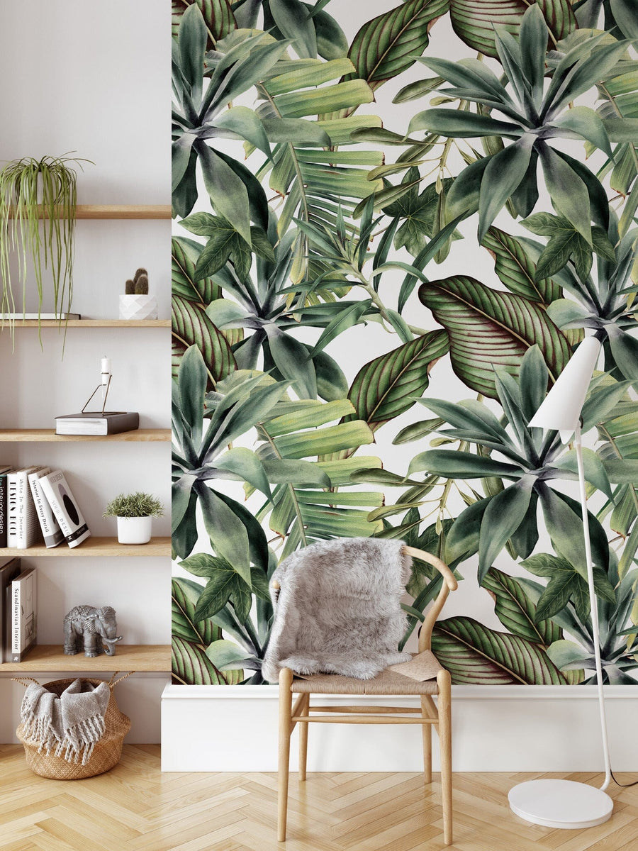 Green Tropical Leaves Peel and Stick Wallpaper Peel and stick Wallpaper EazzyWalls