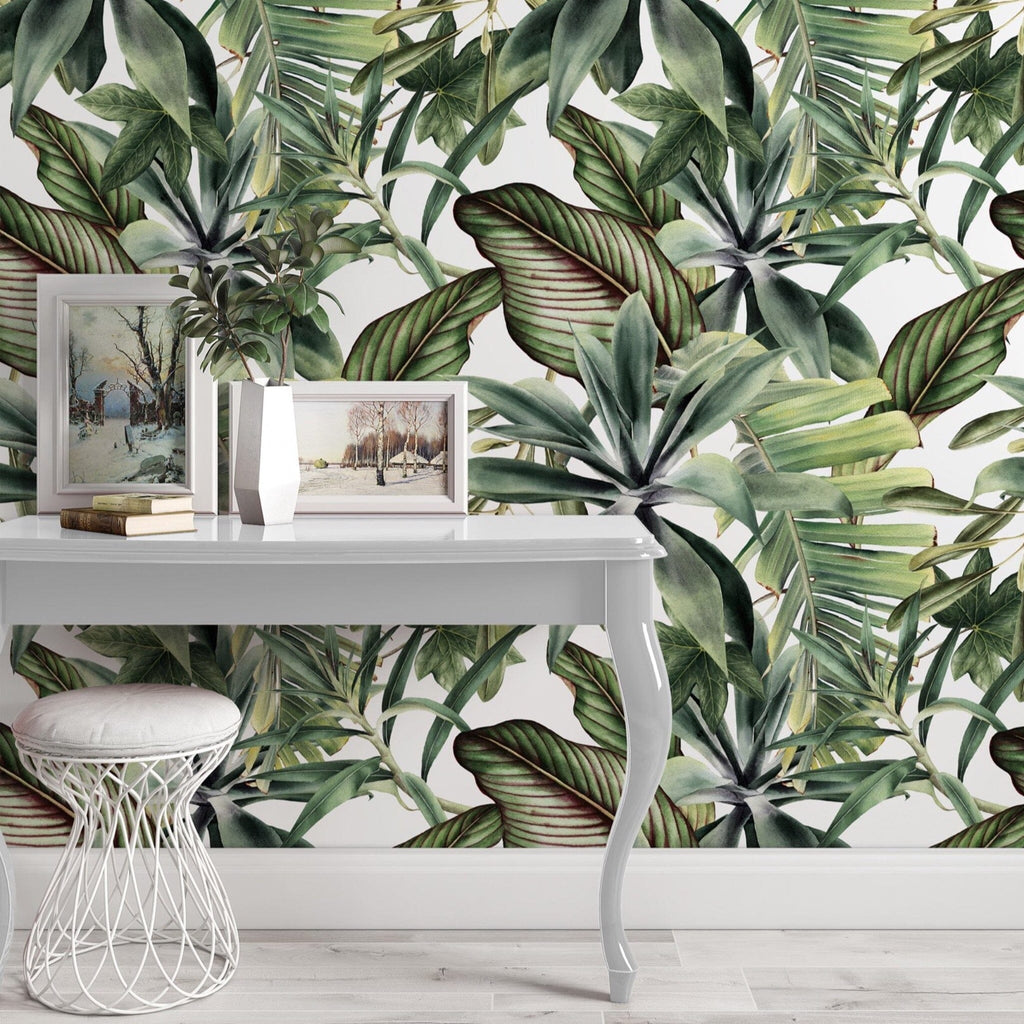 Green Tropical Leaves Peel and Stick Wallpaper Peel and stick Wallpaper EazzyWalls 