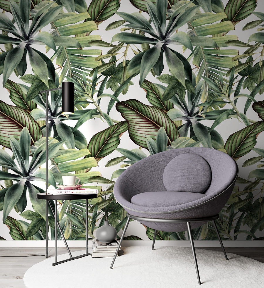 Green Tropical Leaves Peel and Stick Wallpaper Peel and stick Wallpaper EazzyWalls