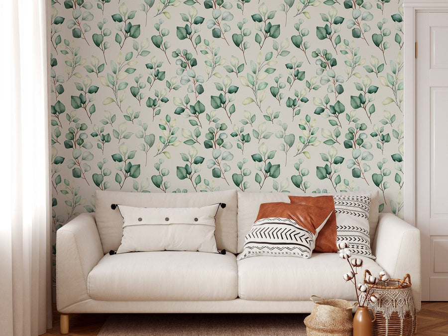 Green Leaves Watercolor Wallpaper Removable Wallpaper EazzyWalls