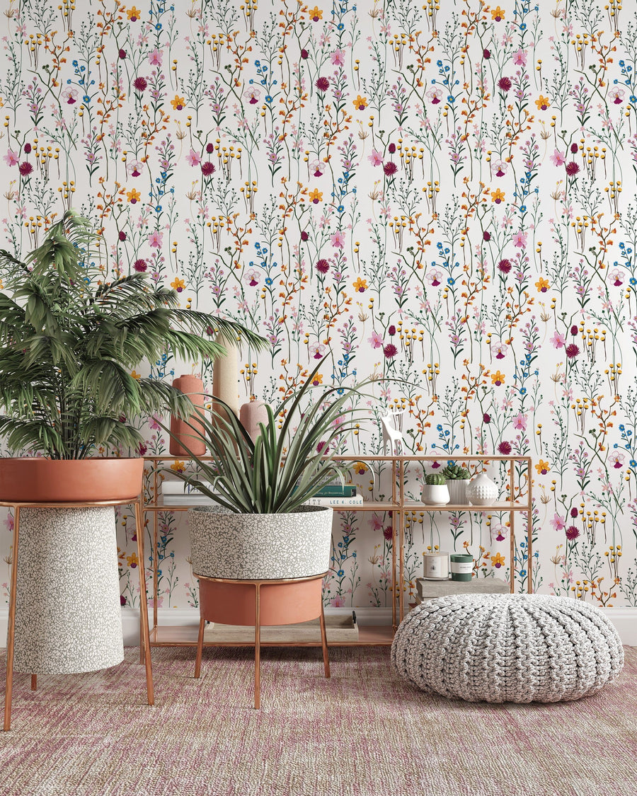 Colorful Wildflowers Herbarium Wallpaper Removable Wallpaper EazzyWalls