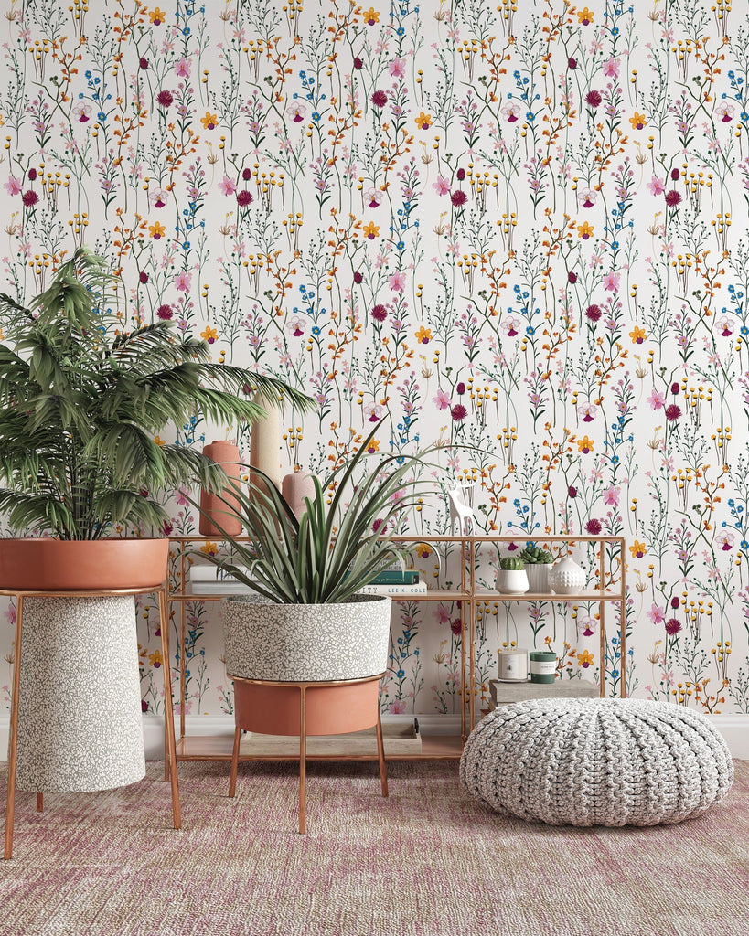 Colorful Wildflowers Herbarium Wallpaper Removable Wallpaper EazzyWalls 