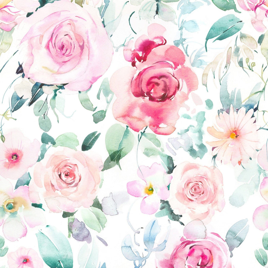 Pink hand drawn roses Wallpaper Peel and stick Wallpaper EazzyWalls Sample: 6''W x 9''H Smooth Vinyl