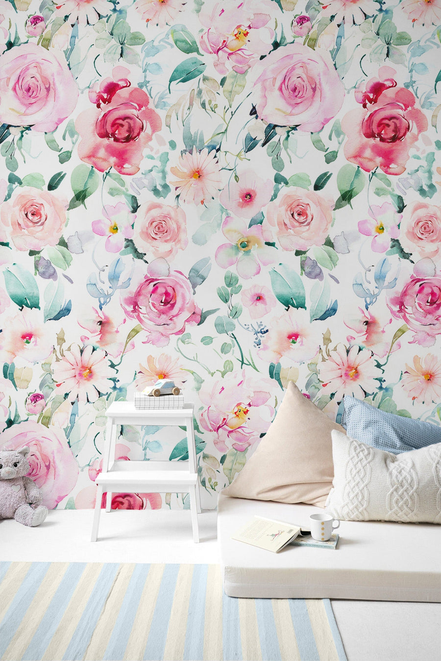 Pink hand drawn roses Wallpaper Peel and stick Wallpaper EazzyWalls