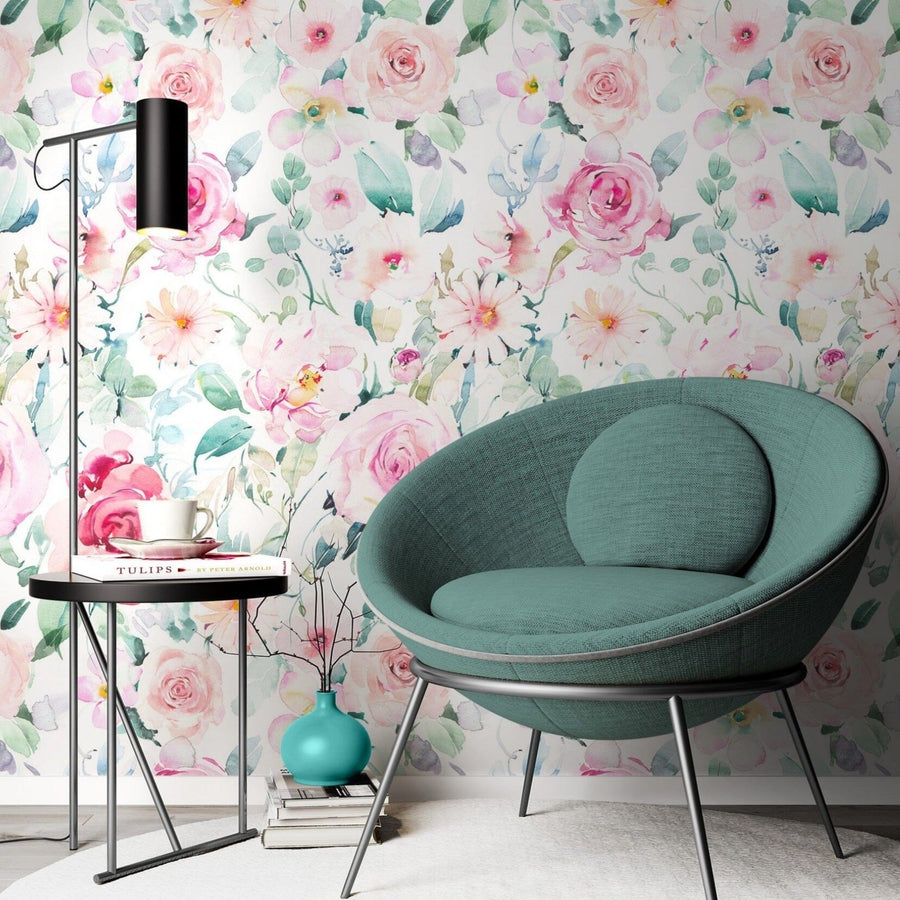 Pink hand drawn roses Wallpaper Peel and stick Wallpaper EazzyWalls