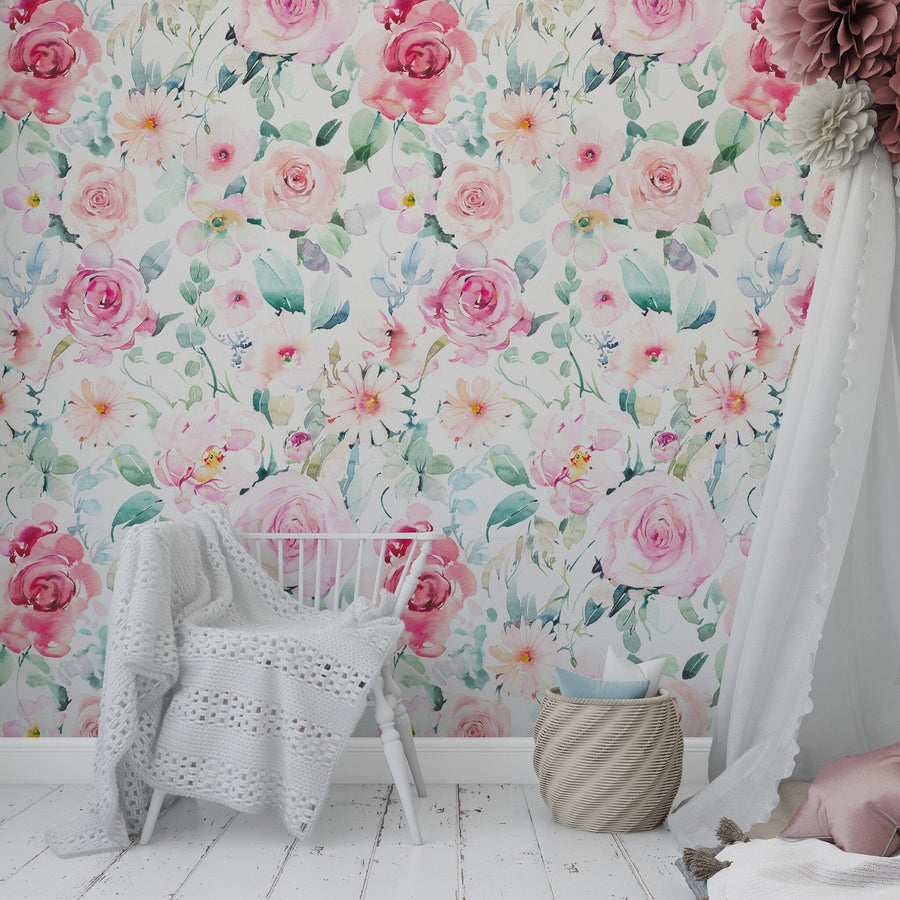 Pink hand drawn roses Wallpaper Peel and stick Wallpaper EazzyWalls