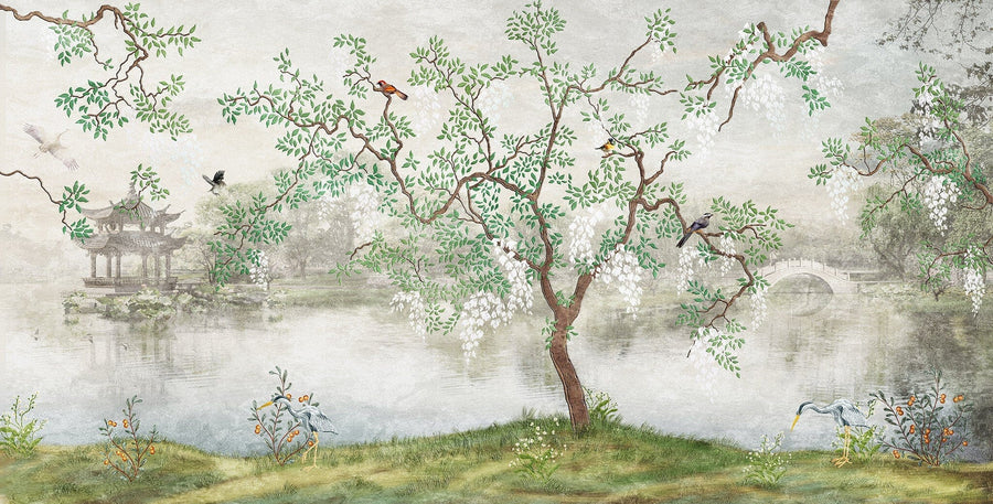 Chinoiserie Japanese Sakura Tree Wallpaper Removable Wallpaper EazzyWalls