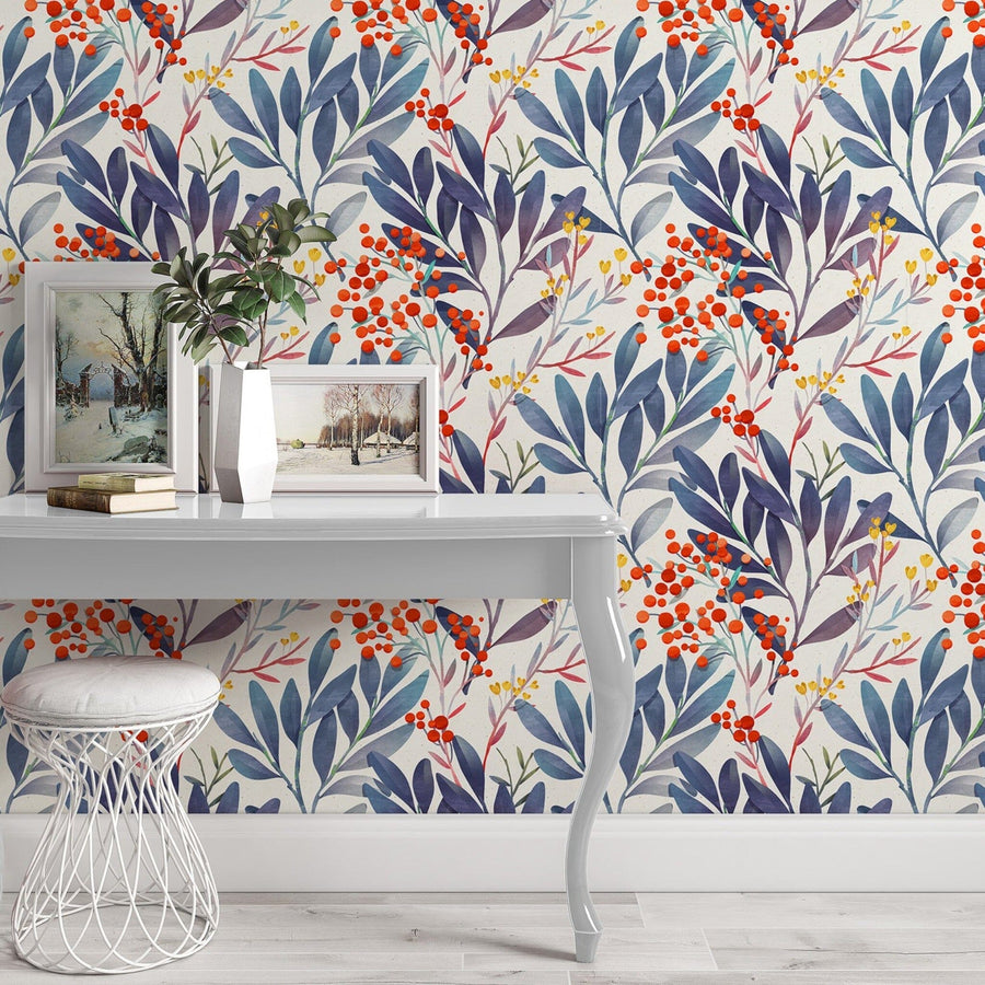 Watercolor Leaves Floral Wallpaper Peel and stick Wallpaper EazzyWalls