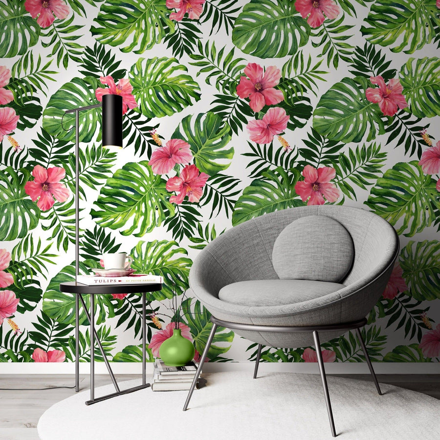 Monstera Floral Leaves Wallpaper Peel and stick Wallpaper EazzyWalls