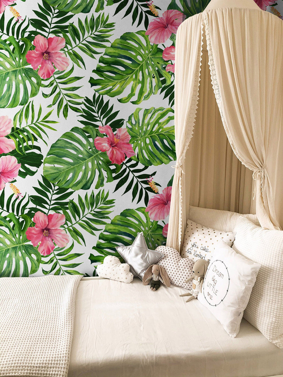 Monstera Floral Leaves Wallpaper Peel and stick Wallpaper EazzyWalls