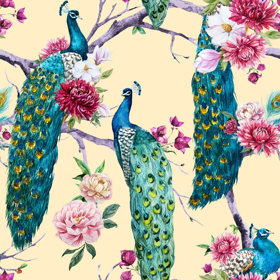Peacock and Pink Magnolia Wallpaper Peel and stick Wallpaper EazzyWalls