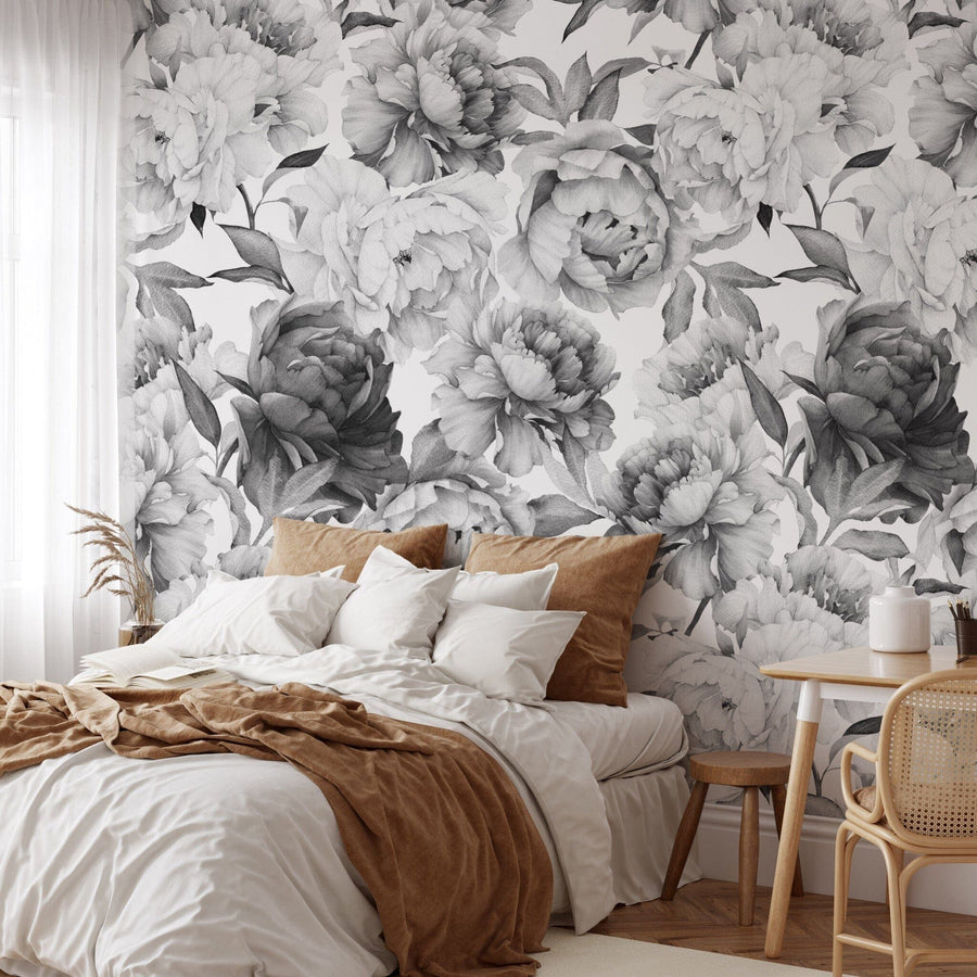 Peony Wallpaper Black and White Removable Wallpaper EazzyWalls
