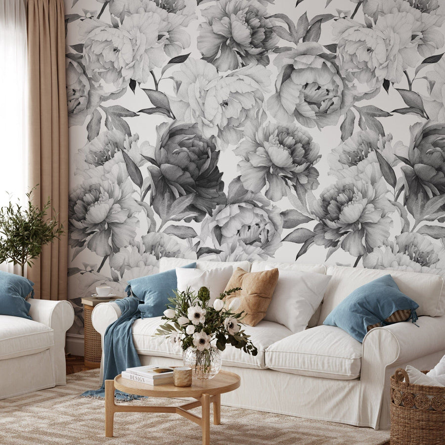 Peony Wallpaper Black and White Removable Wallpaper EazzyWalls