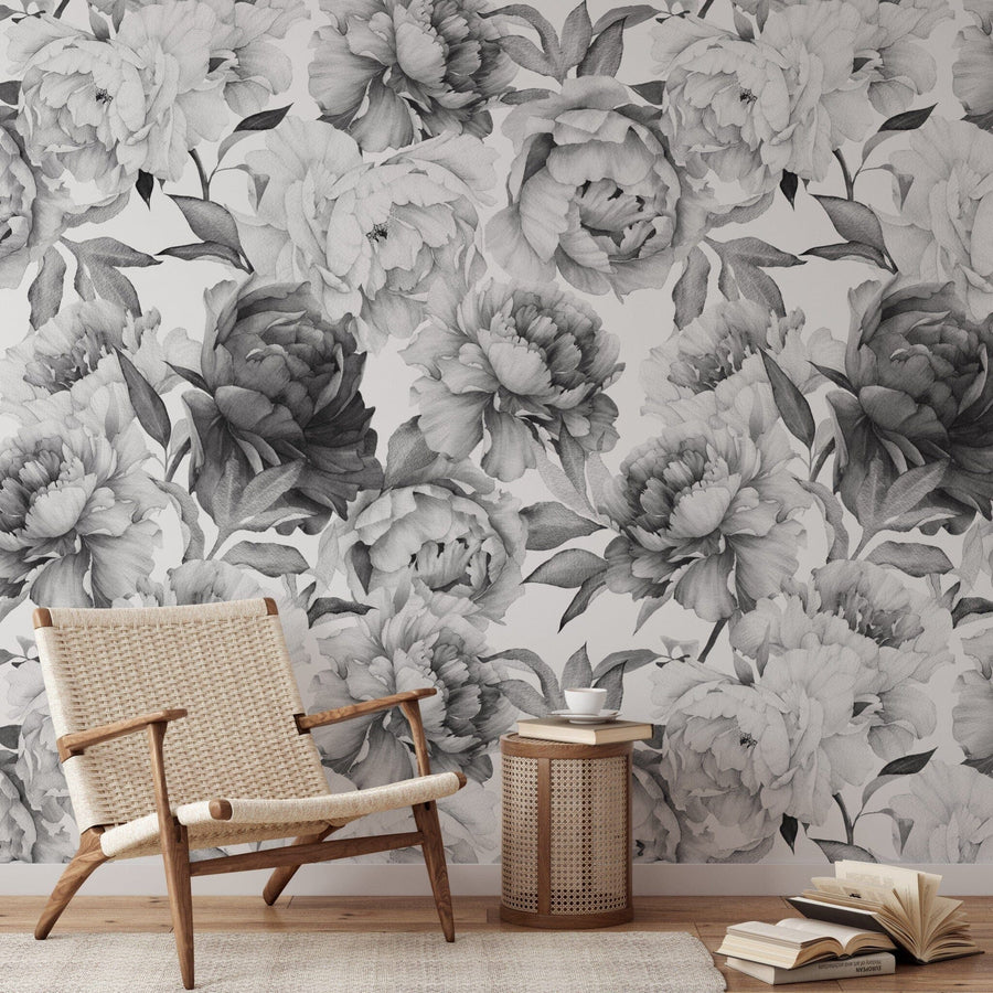 Peony Wallpaper Black and White Removable Wallpaper EazzyWalls