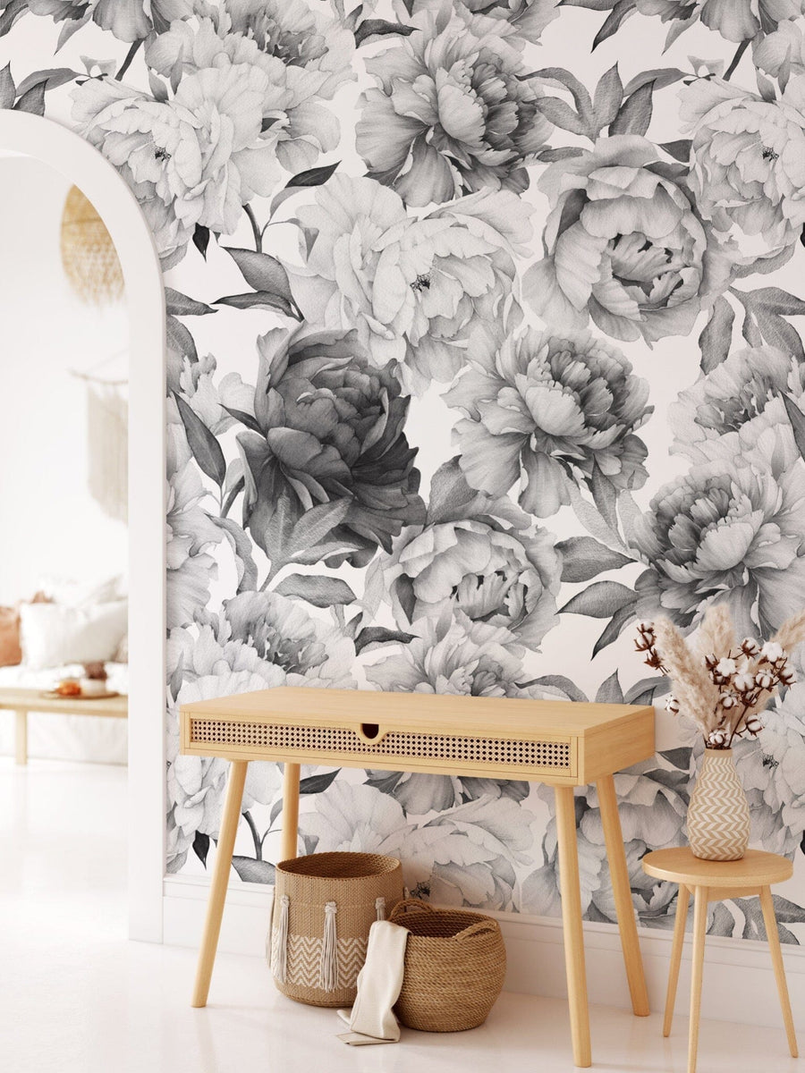 Peony Wallpaper Black and White Removable Wallpaper EazzyWalls