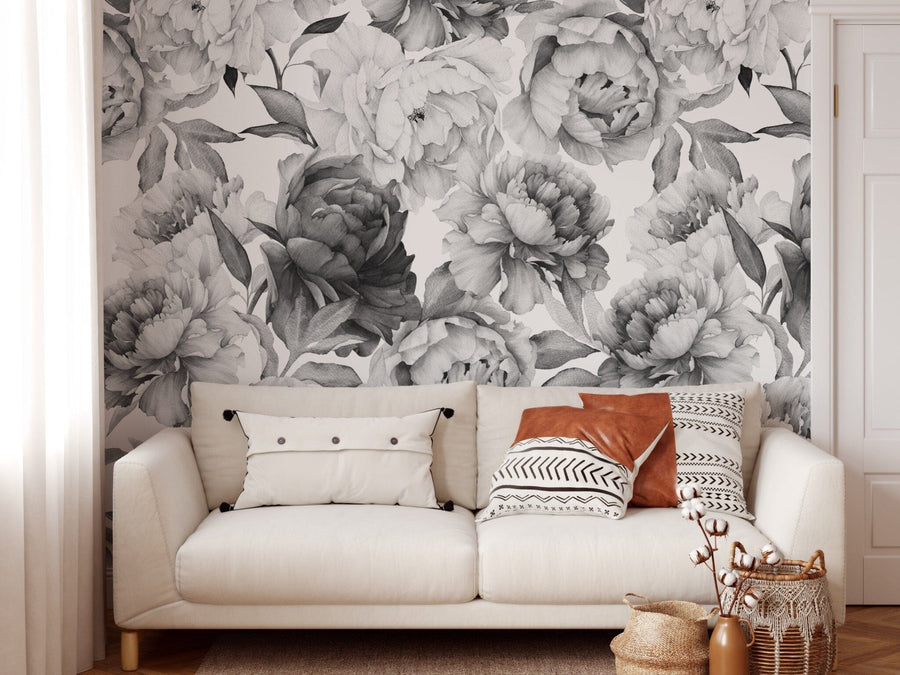 Peony Wallpaper Black and White Removable Wallpaper EazzyWalls