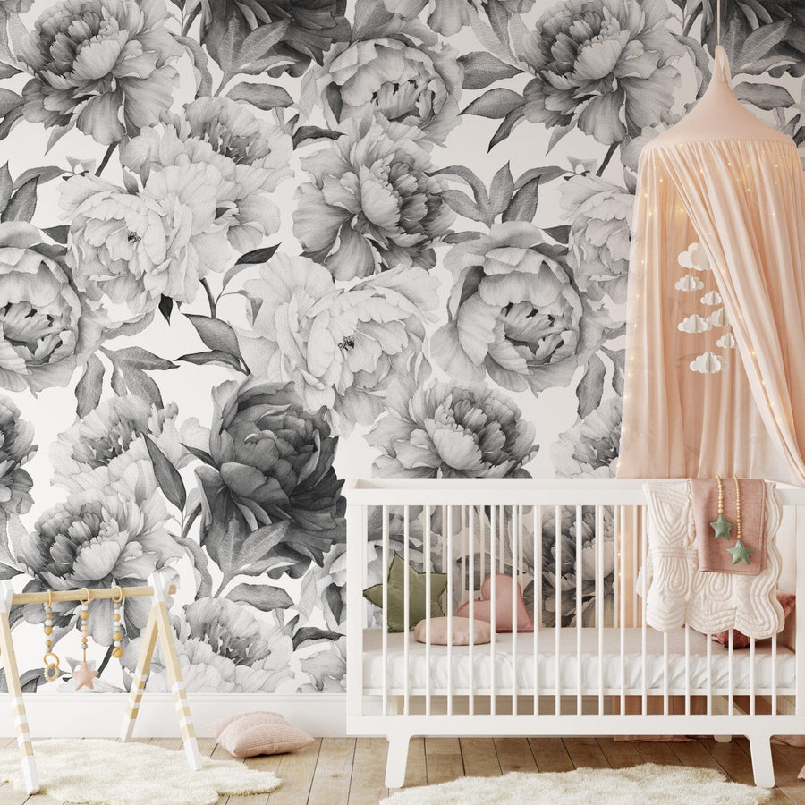 Peony Wallpaper Black and White Removable Wallpaper EazzyWalls