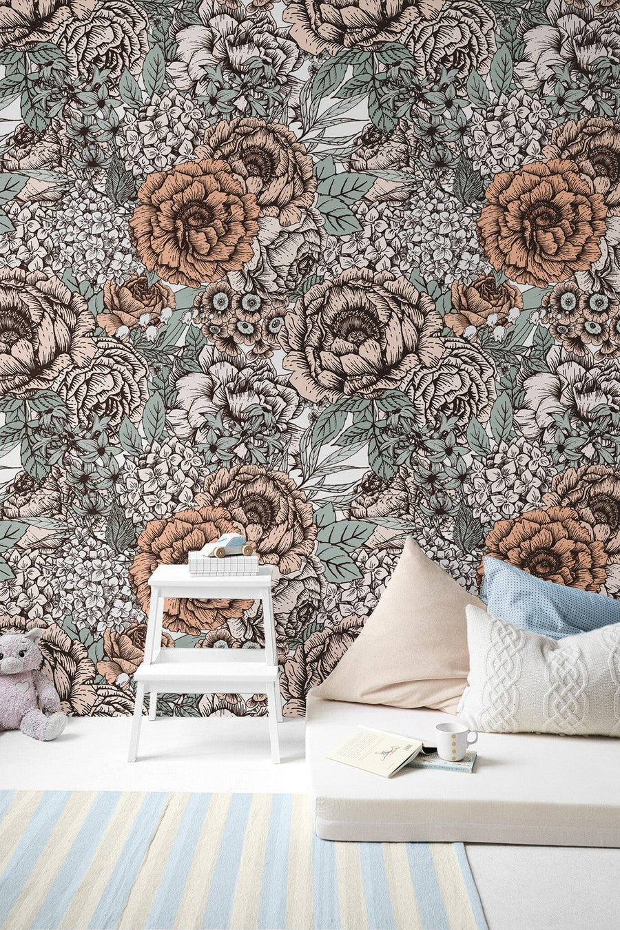 Vintage Peony Flowers Wallpaper Removable Wallpaper EazzyWalls