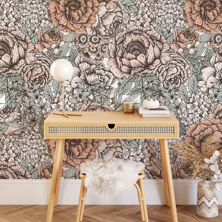 Vintage Peony Flowers Wallpaper Removable Wallpaper EazzyWalls