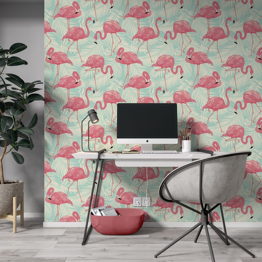 Pink Flamingo Pattern Wallpaper Mural Removable Wallpaper EazzyWalls