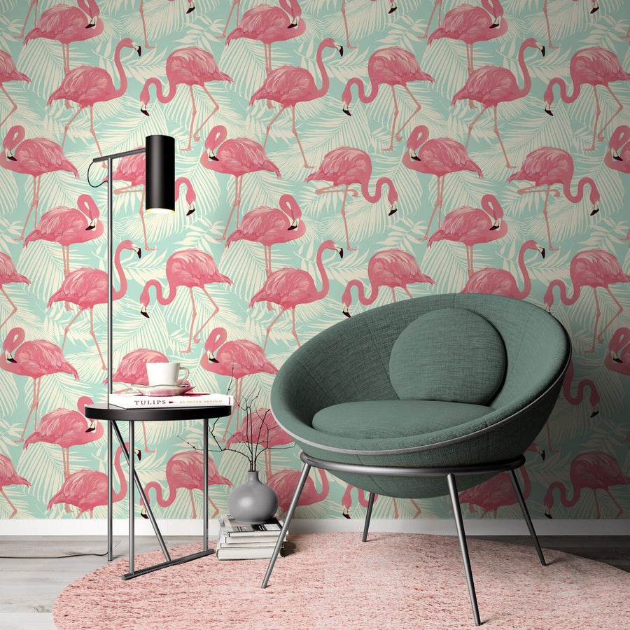 Pink Flamingo Pattern Wallpaper Mural Removable Wallpaper EazzyWalls