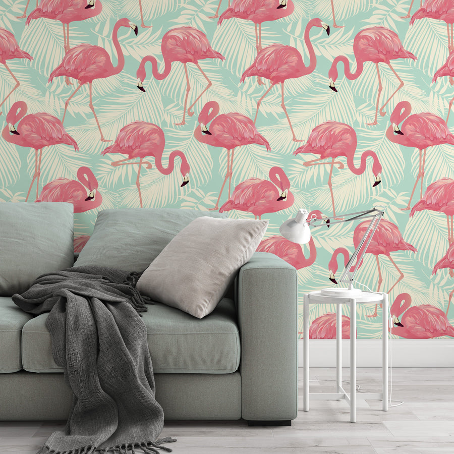 Pink Flamingo Pattern Wallpaper Mural Removable Wallpaper EazzyWalls